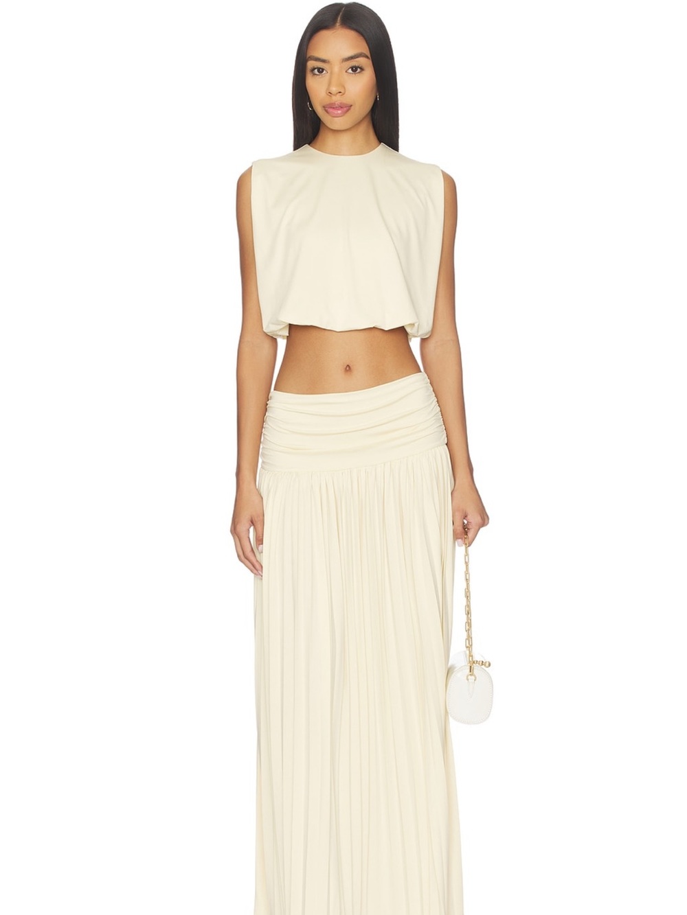 Elegant Butter Yellow Maxi Skirt Set with Ruched Waist